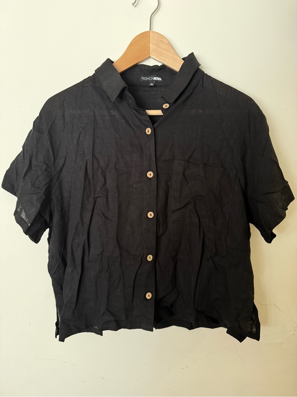 Fashion Nova Black Short-Sleeve Button Front Shirt